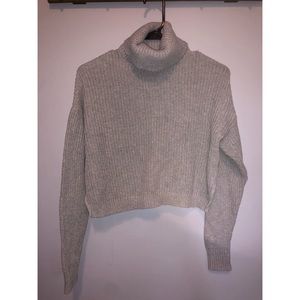 Cropped Grey Turtleneck Sweater